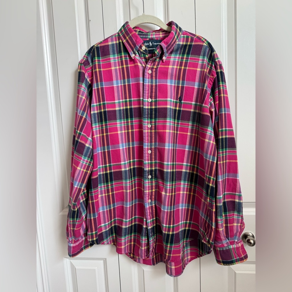 Ralph Lauren Men's Vibrant Plaid Flannel Button Down Shirt